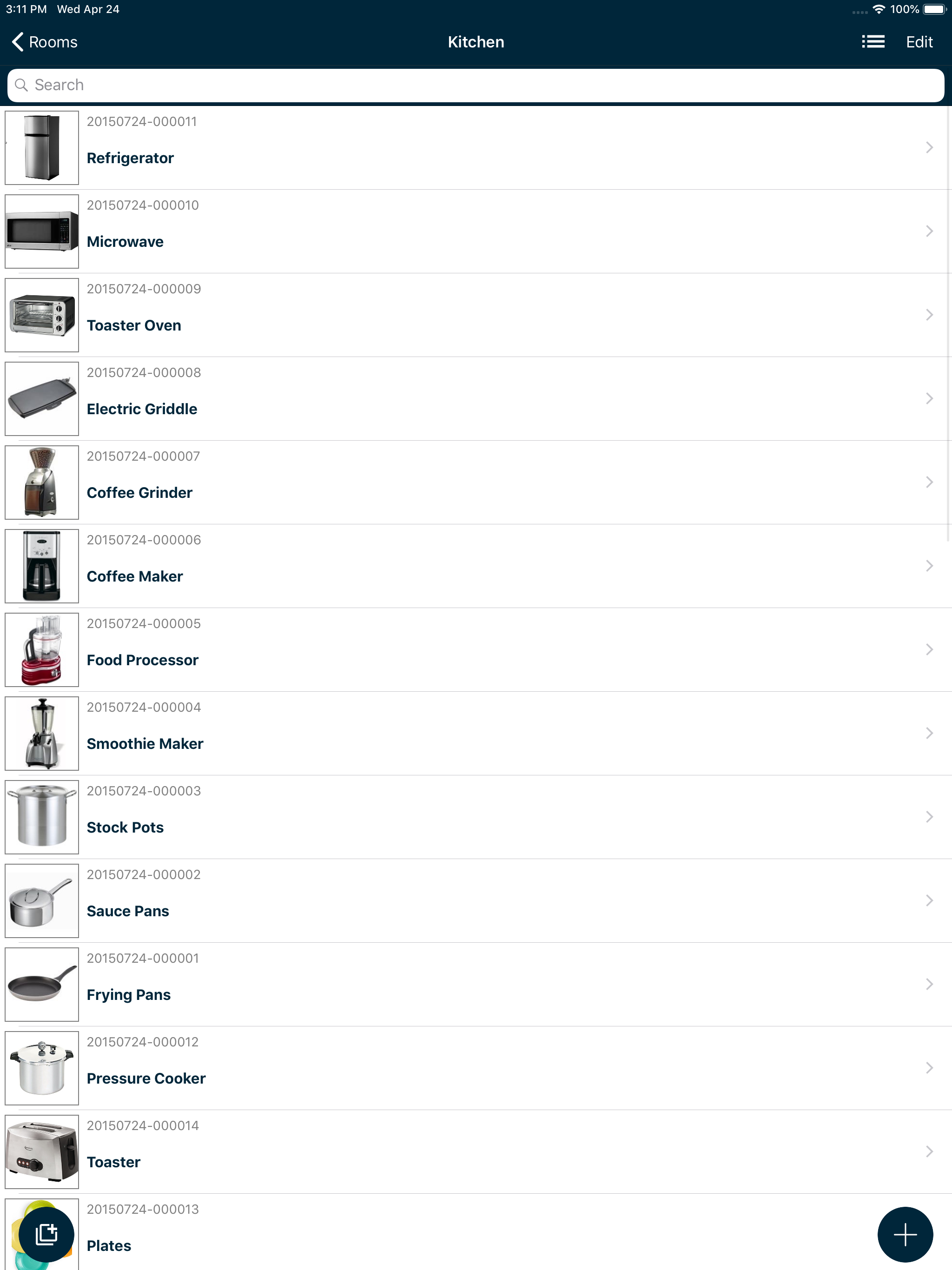 Item catalog with photos and barcode IDs