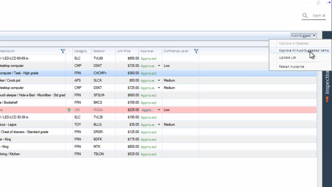 Approving auto-suggested items in XactContents
